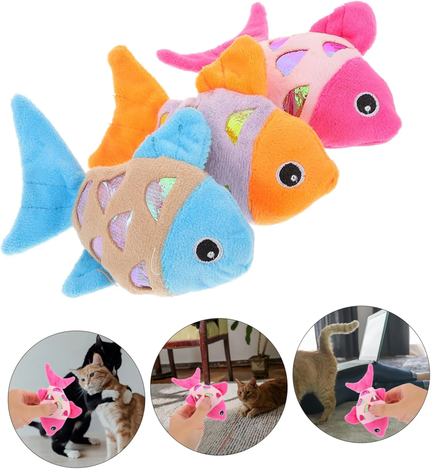 Yardwe 3pcs Plush Toy Crinkle Sound Stuffed Animal for Kitten Interactive Pet Chew Toy Random Color