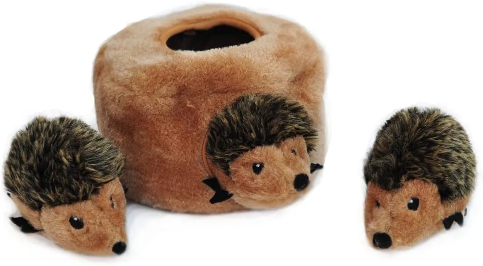 ZippyPaws Burrow- Interactive Dog & Puppy Toys for Boredom, Stimulating Pet Products to Keep them Busy, Hide & Seek Plush Dog Puzzles, Squeaky Toy for Enrichment, For Small & Medium Dogs- Hedgehog Den
